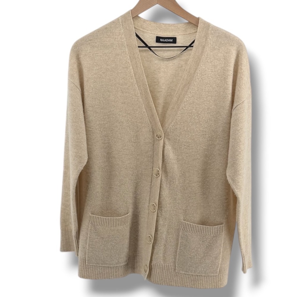 NAADAM Signature Cashmere Boyfriend Cardigan Women Medium Oatmeal Neutral Luxury